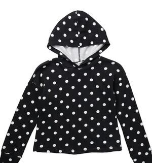 Fleece Polka Dot Printed Pullover Hoodie HARPER CANYON Large girls black white